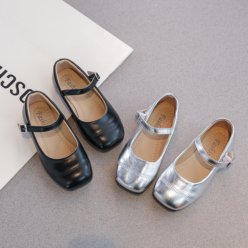 Girls' leather shoes 2025 spring/autumn new children's shoes, silver little girl princess soft sole Mary Jane baby flats