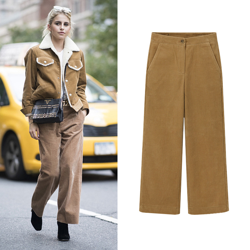 Picture of Fall/Winter wide leg pants women's loose straight pants 200kg large size wide leg wash corduroy women's fat mm casual pants