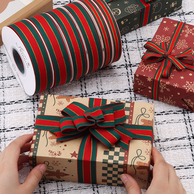 red and green striped christmas ribbon flower packaging ribbon solid color striped bow diy ribbon gift box tie