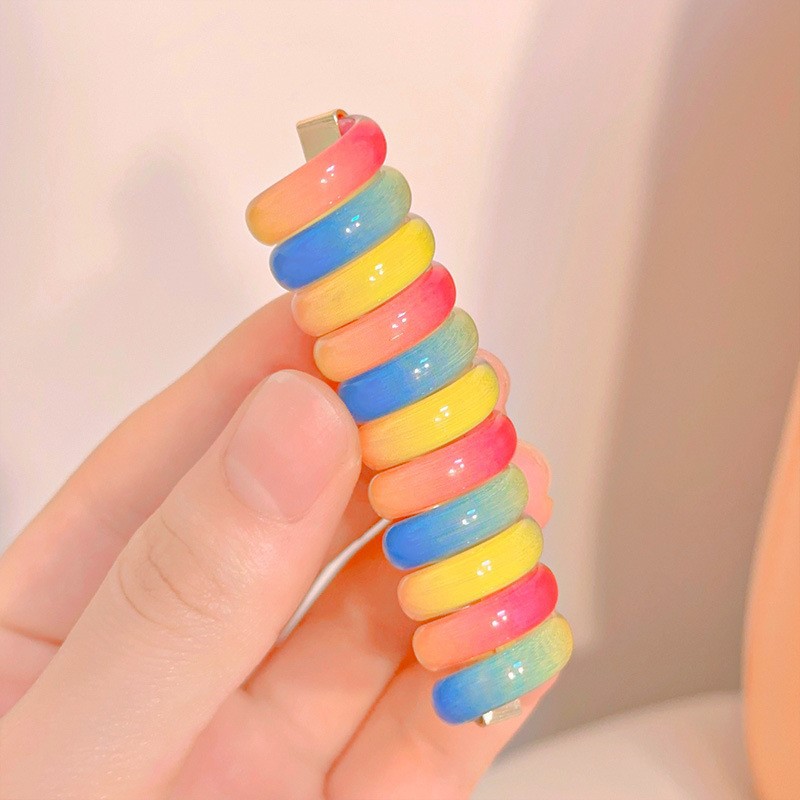 Picture of Children's coil telephone line hair band female high ponytail does not hurt hair hair rope high elastic durable rubber band Braid artifact