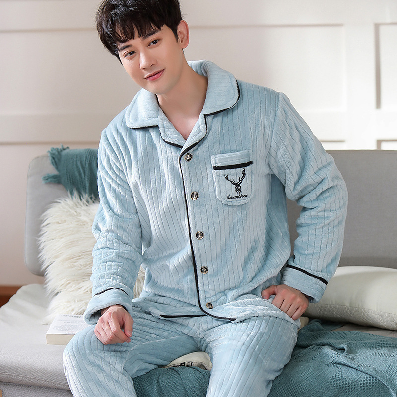 Picture of Winter new men's outdoor pajamas coral fleece pajamas men's thickened flannel home wear one-piece delivery