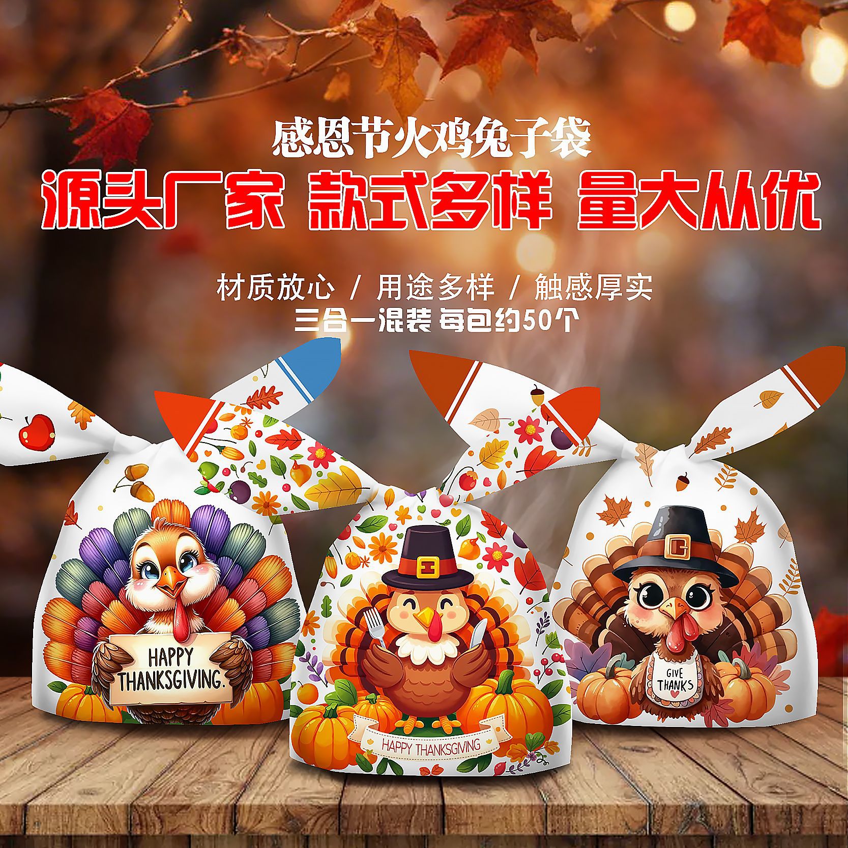 2025 Cross-Border New Thanksgiving Turkey Rabbit Bag Gift Candy Bag Drawstring Bag Factory Spot Wholesale