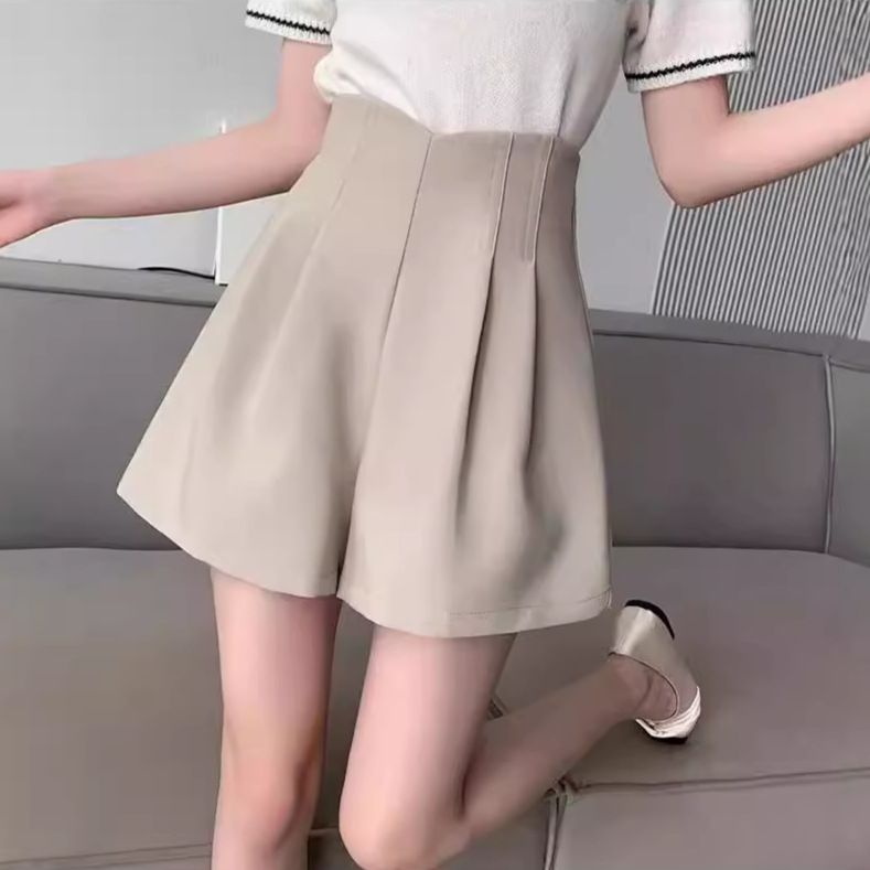 plus size khaki Suit Shorts Women's Summer New Loose All-match Wide-leg Pants Tight Waist Hip Covering A- line Casual Pants