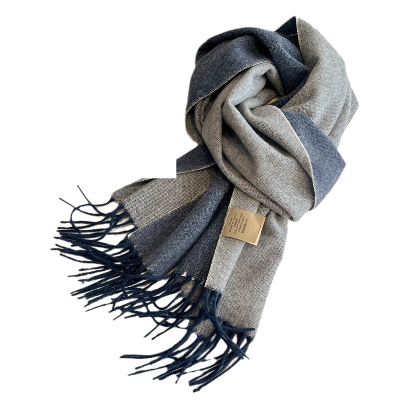 Gradient Colorful Pure Wool Scarf for Women Winter Versatile Tassel Long Double-Sided Colorful Large Shawl Dual Use 2025 New Style