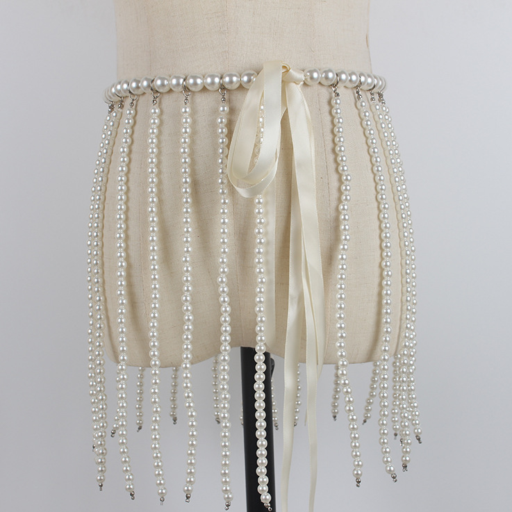 New Bar and Nightclub All-match Costume Women's Pearl Hanging Metal Chain Waist Chain Jewelry dj Female Singer Trendy