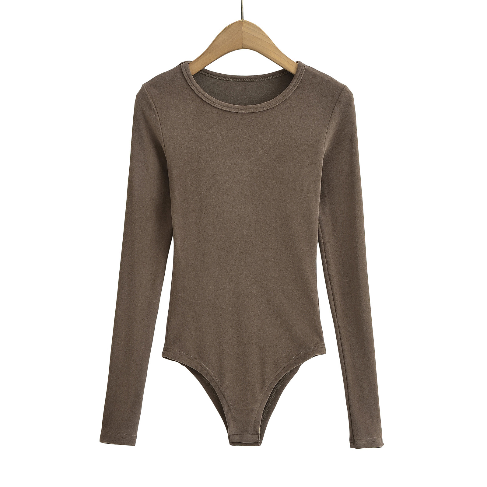 Picture of European and American hot girl style INS round neck Sexy Slim-fit brushed long-sleeved bottoming T-shirt women's solid color stretch tight jumpsuit