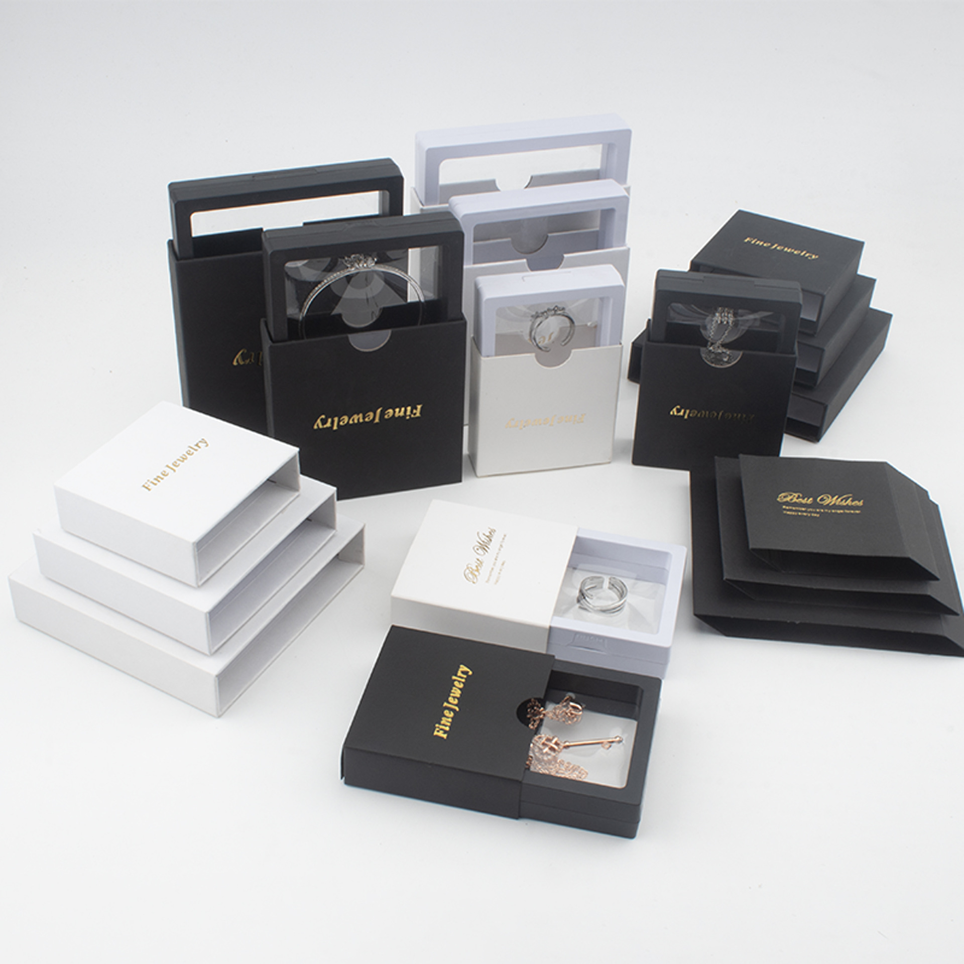 Printable logo creative jewelry storage suspension box paper case pull-out with rope packaging factory in stock wholesale