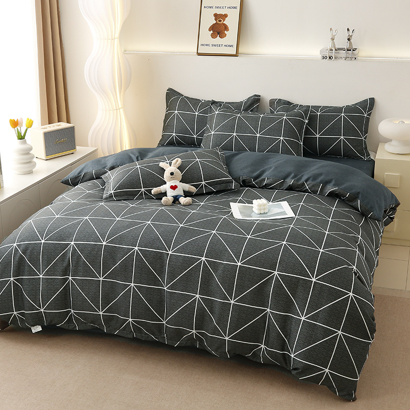 Picture of Small fresh sanding quilt cover four-piece water-washed cotton bed sheet quilt cover simple student dormitory single three-piece wholesale