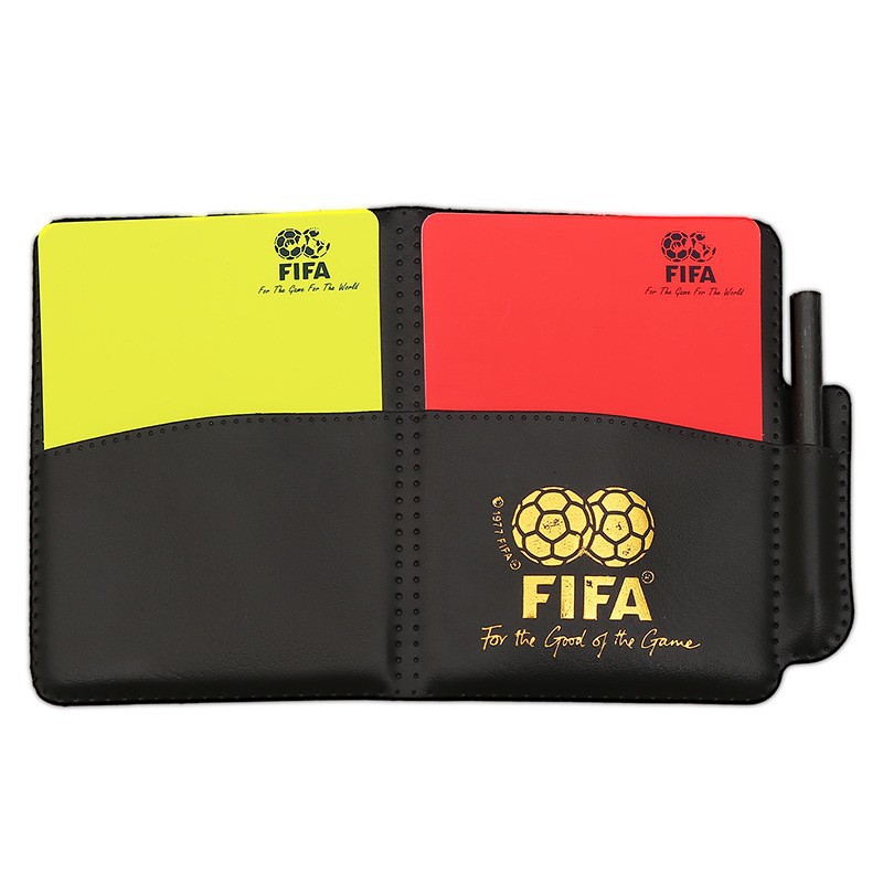 Picture of Football referee Red Yellow card yellow card red card with paper tape pencil with leather case referee record penalty yellow red card
