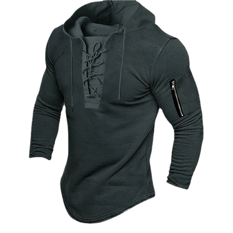 Foreign Trade Men's Pullover Hooded Sweatshirt Solid Color Lace-up Sports Leisure Spring and Autumn Clothing Clothing Hooded DL24
