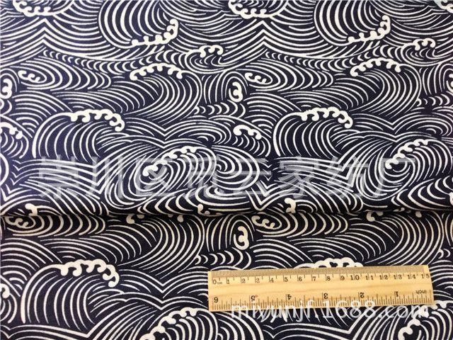 Picture of [Japanese style and wind] navy blue Xiangyun wave ripple cotton twill printing cotton fabric without fluorescent agent