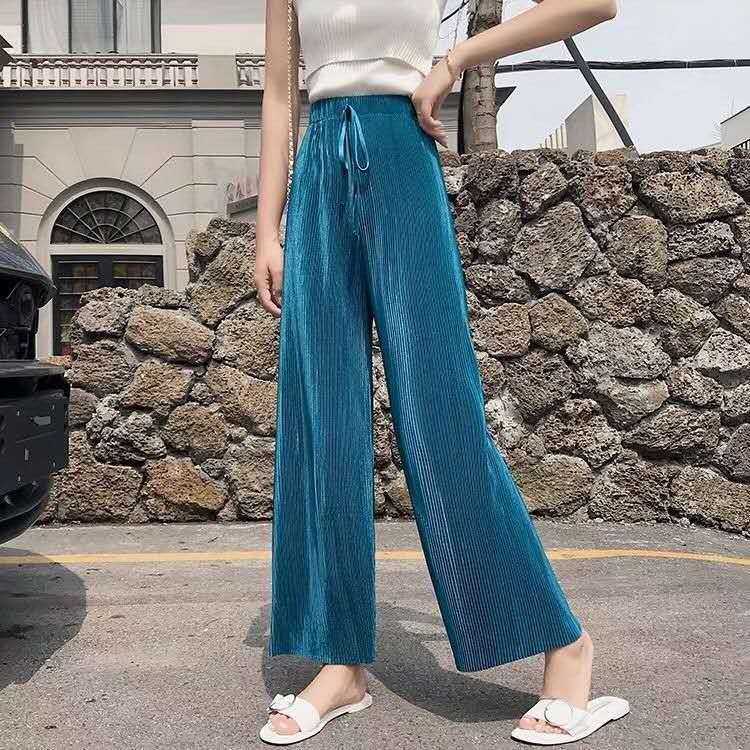 Picture of 2025 Drape Spring and Summer Loose Casual Trousers Chiffon Trousers Ice Silk Women's Pants Pleated Slim Wide Leg Pants Women's Wholesale