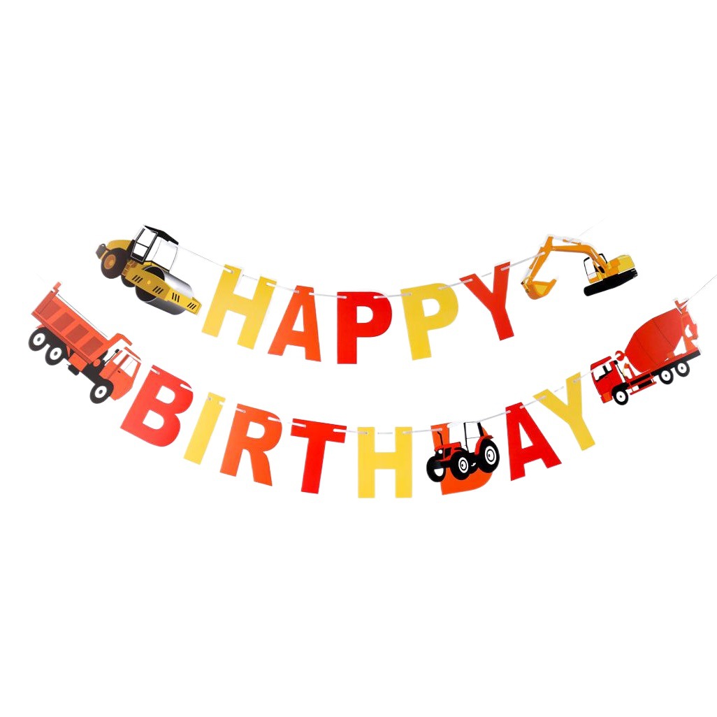 Copyright engineering vehicle Happy Birthday letter flag Happy Birthday party Happy Birthday bunting