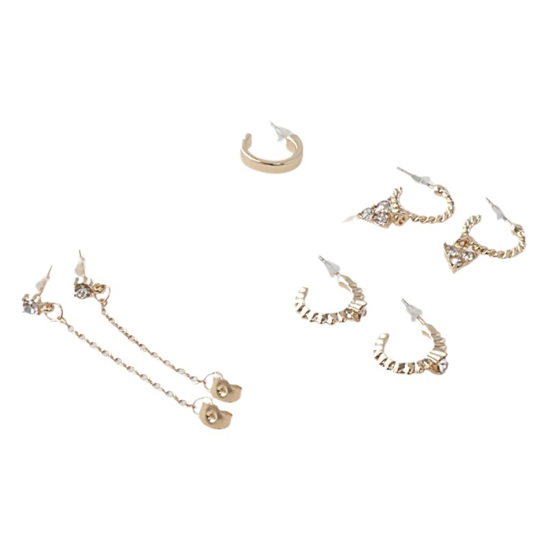 Cross-border Golden Stacked Earrings Set Women's Simple European and American-style Threaded Earrings Retro Fashion High-end Earrings