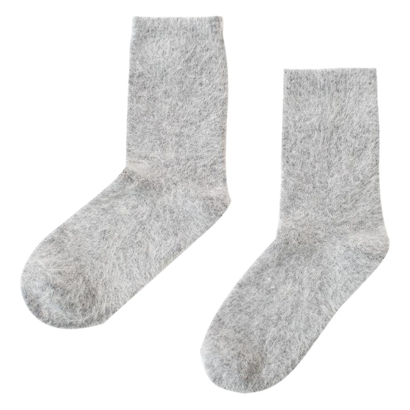 Winter Solid Color Warm Socks Angora Rabbit Wool Socks Women Thickened Lined Wool Socks Cotton Socks Winter Mid-length Socks Rabbit Wool Socks