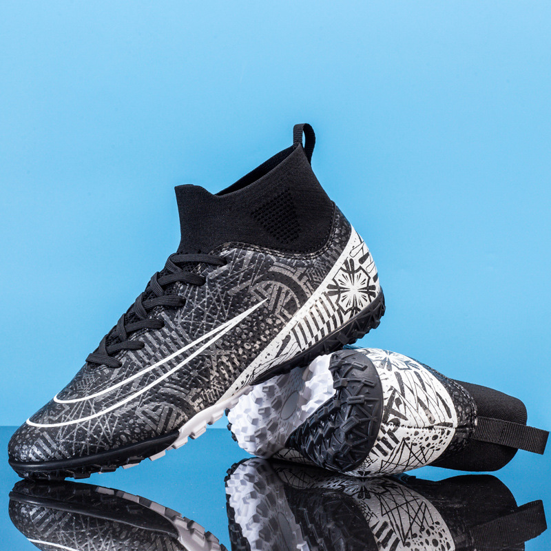 Picture of Cross-Border High-Top Adult Football Shoes for Men and Women Tf Broken Spikes Artificial Turf Ag Long Spikes Student Training Football Shoes Wholesale