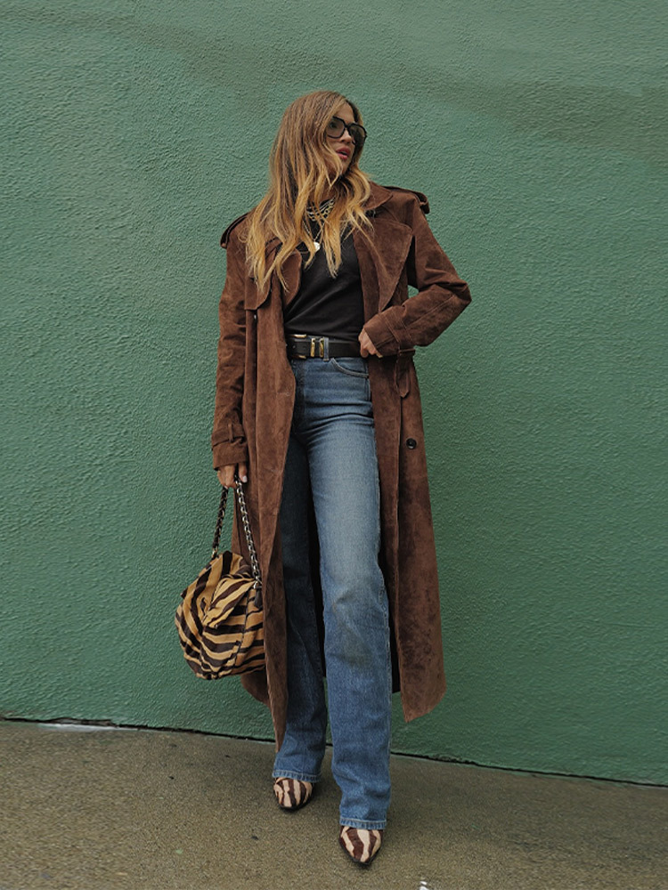 Picture of 2025 Amazon Cross-Border Autumn and Winter New Dark Brown Suede Lace-Up Coat Trench Coat Women's Slimming Jacket