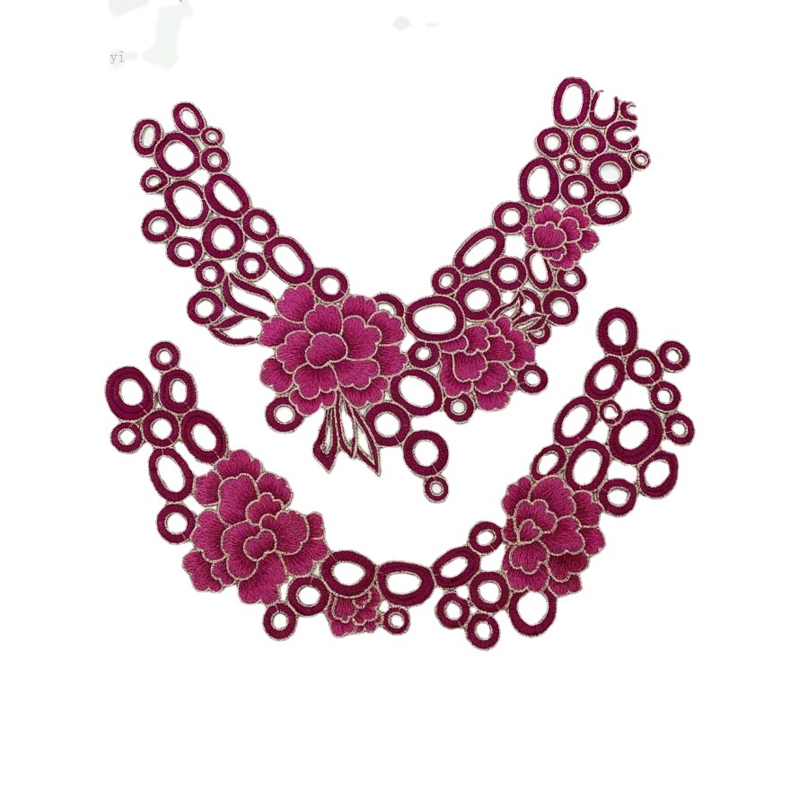 Fine thread quality hot-selling ethnic water-soluble embroidery front and rear collar openwork round neck geometric lace embroidery collar