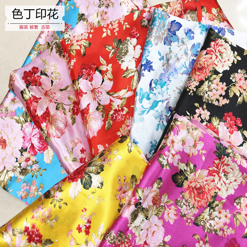 Big flower printed fabric polyester satin printed quilt cover clothing inner cloth sexy underwear pajamas cheongsam fabric