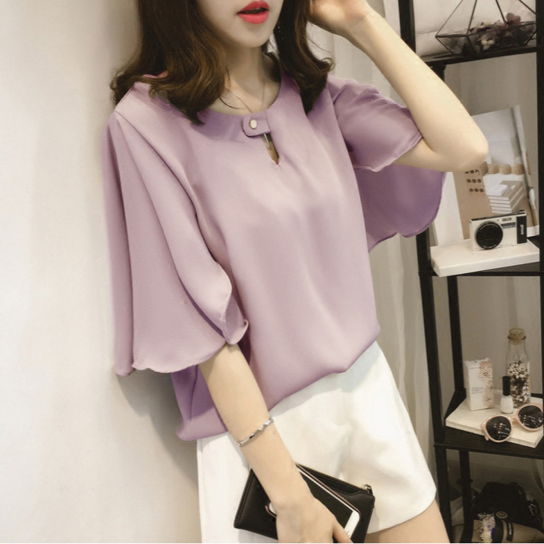 Picture of 2024 Spring and Summer Plus Size Women's Clothing 100kg Fat mm Loose Slim Short Sleeve T-Shirt Top Women's Chiffon Shirt