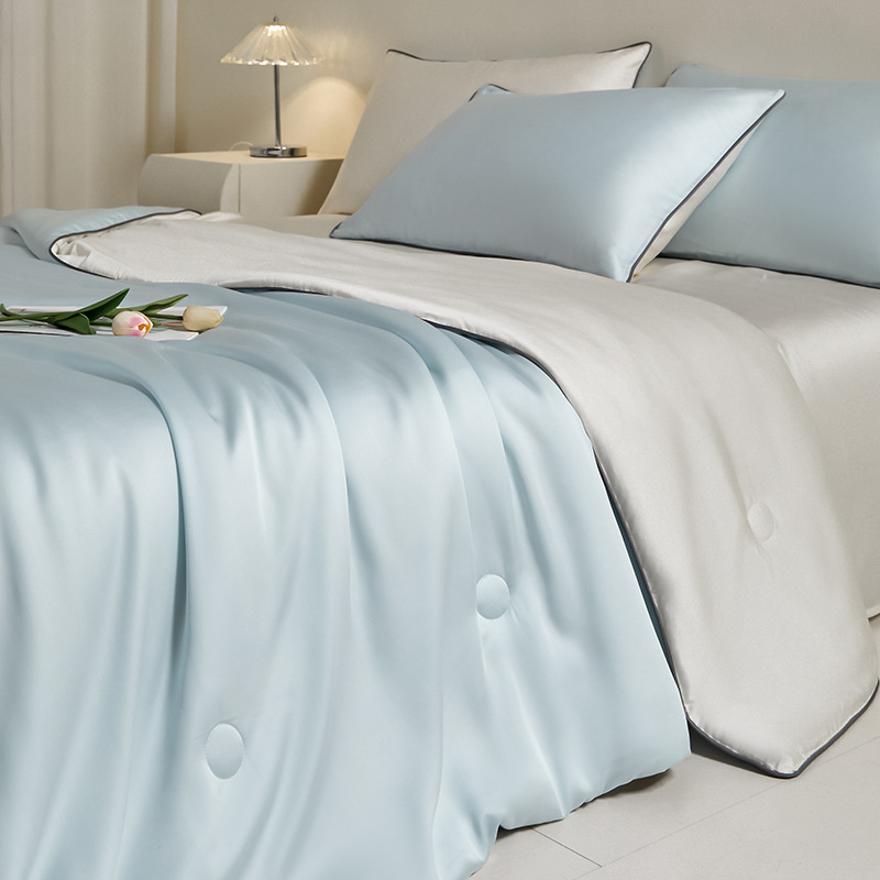 Picture of Lyocell Tencel Summer Quilt Summer Cooling Ice Silk Summer Cooling Quilt Class a Air Conditioning Quilt Machine Washable Thin Quilt Four-Piece Set
