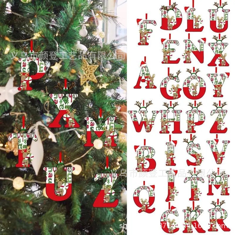 Cross-border new creative English letter ornaments acrylic flat Christmas tree home party decoration gift