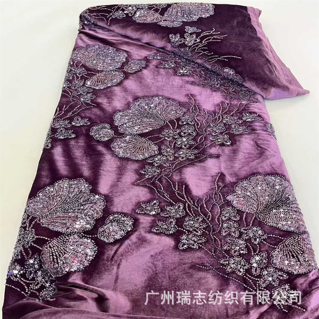 Velvet lace velvet velvet base embroidered fabric beaded sequin computer embroidery African evening dress fabric