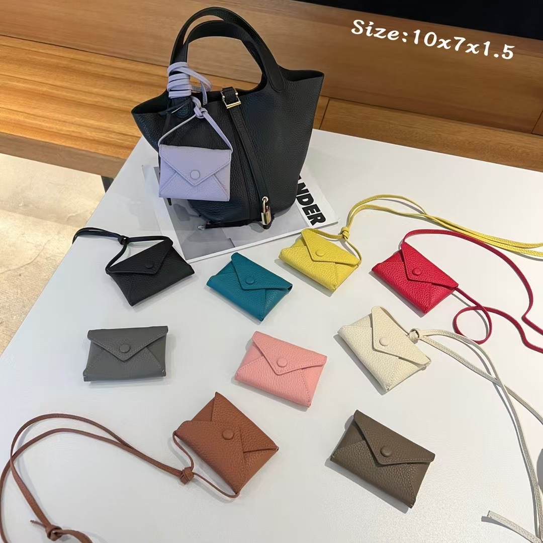 2025 New Love Letter Tc First-Layer Cowhide Bag Hanging Exquisite Mini Pendant Envelope Card Bag Hanging Neck Small Bag Lipstick Bag