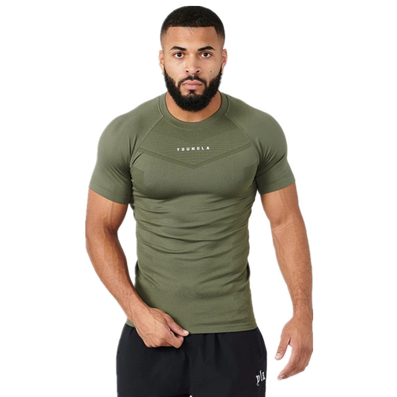 2024 New Fitness Clothes Coach Sports T-shirt Muscle Tight Clothes Men's High Elastic Training Clothes Short Sleeve Fitness Clothes Men's