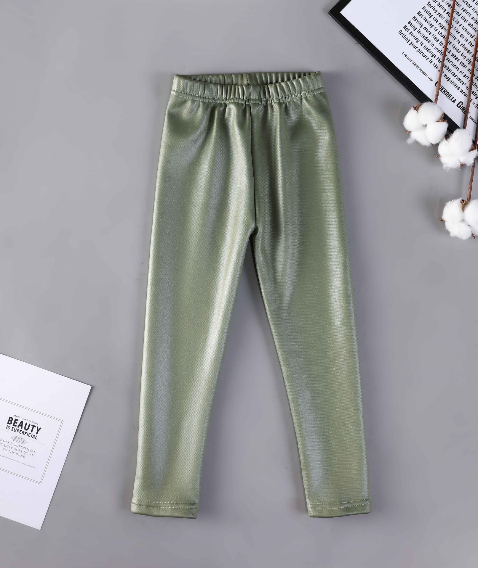 Picture of Children's Imitation Leather Pants, Girls' Candy-Colored Autumn and Winter Velvet Thickeneded Leggings, Warm Pants, Baby Girl's All-In-One Pants