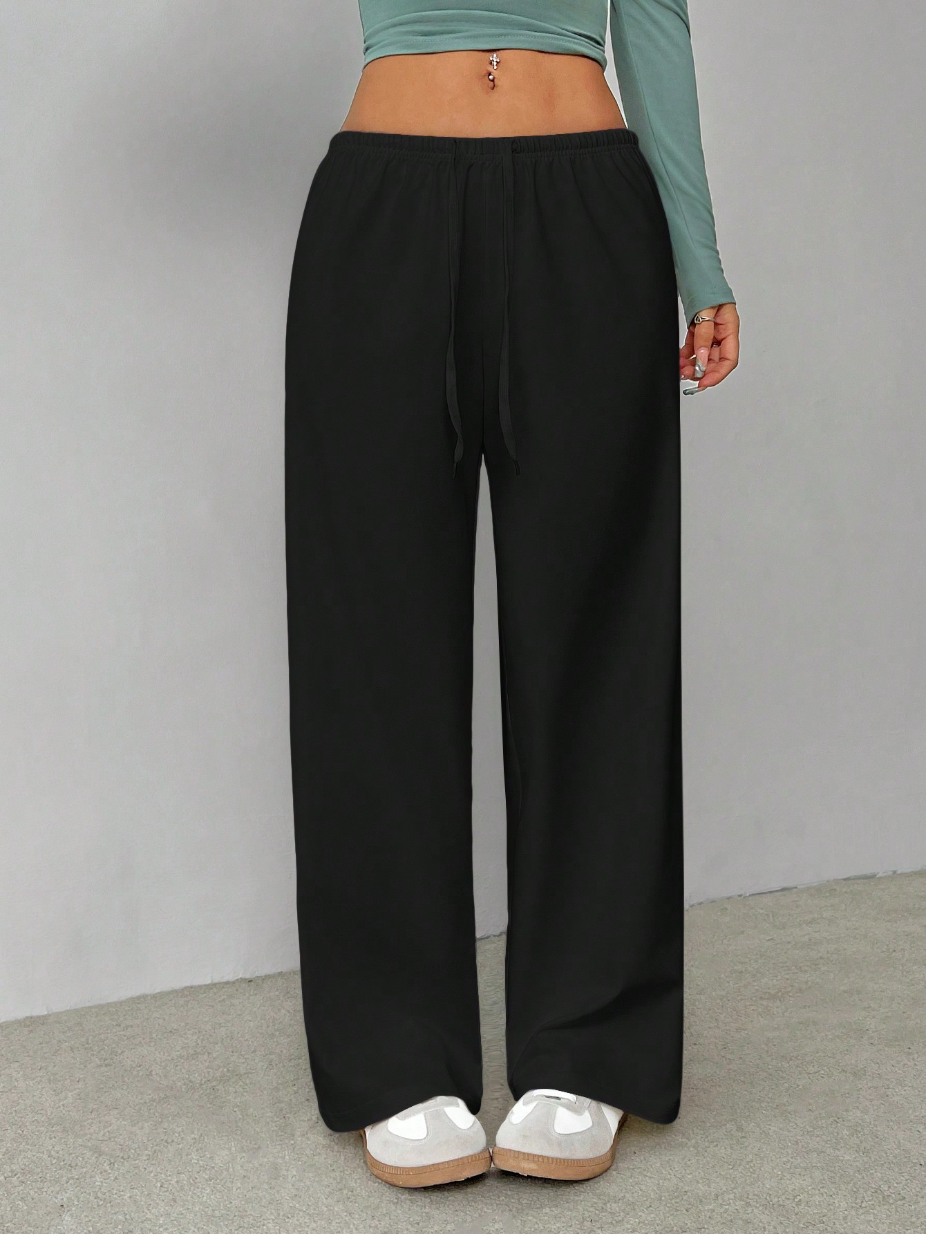 Cross-border European and American women's wear, Amazon AliExpress independent site, solid color long pants, elastic waistband, and tied wide-leg casual pants