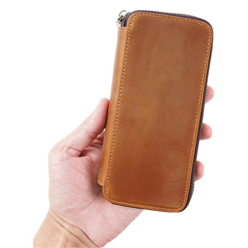 Amazon First-Layer Cowhide Zipper Pen Storage Bag European and American Style Large-Capacity Storage Box Available in Stock