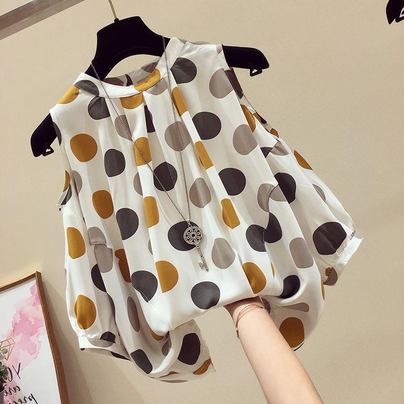 plus size Women's Clothing Summer Chubby Girl Loose Slimming Belly-Covering Foreign Style Top Polar Point Shoulder Short-Sleeved Chiffon Shirt