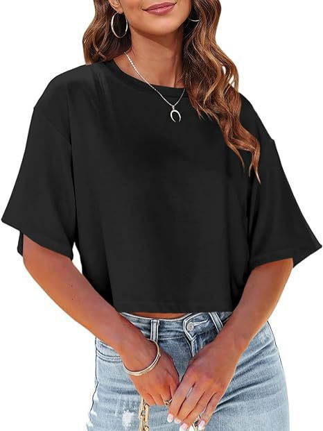 2025 Summer Cross-Border Amazon Wish Foreign Trade European and American Women's Clothing New Short T-Shirt Round Neck Crop Top for Women