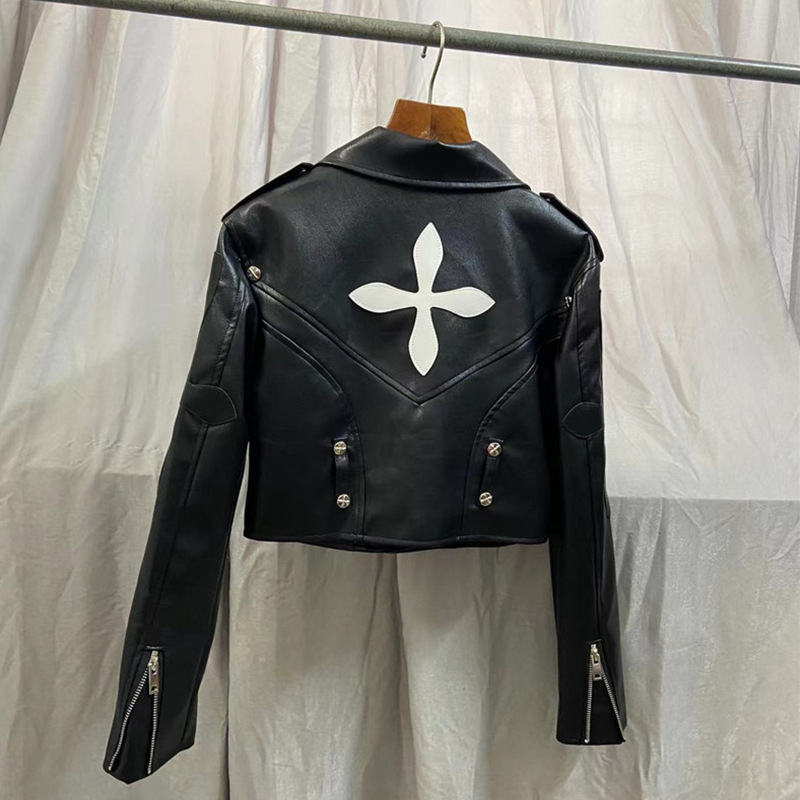2023 autumn new pu leather punk coat women's fashion short motorcycle cross fried street jacket top