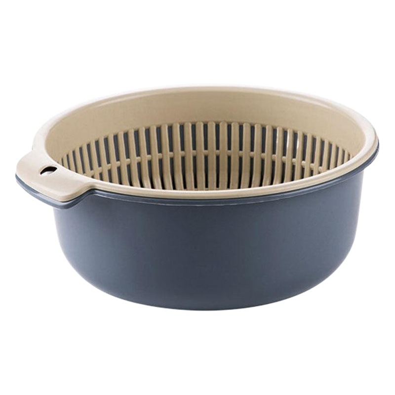 Double-layer Vegetable Washing Basin Plastic Round Draining Basket Leakage Basin Rice Washing Artifact Vegetable Blue Washing Vegetable Basin Household Kitchen Washing
