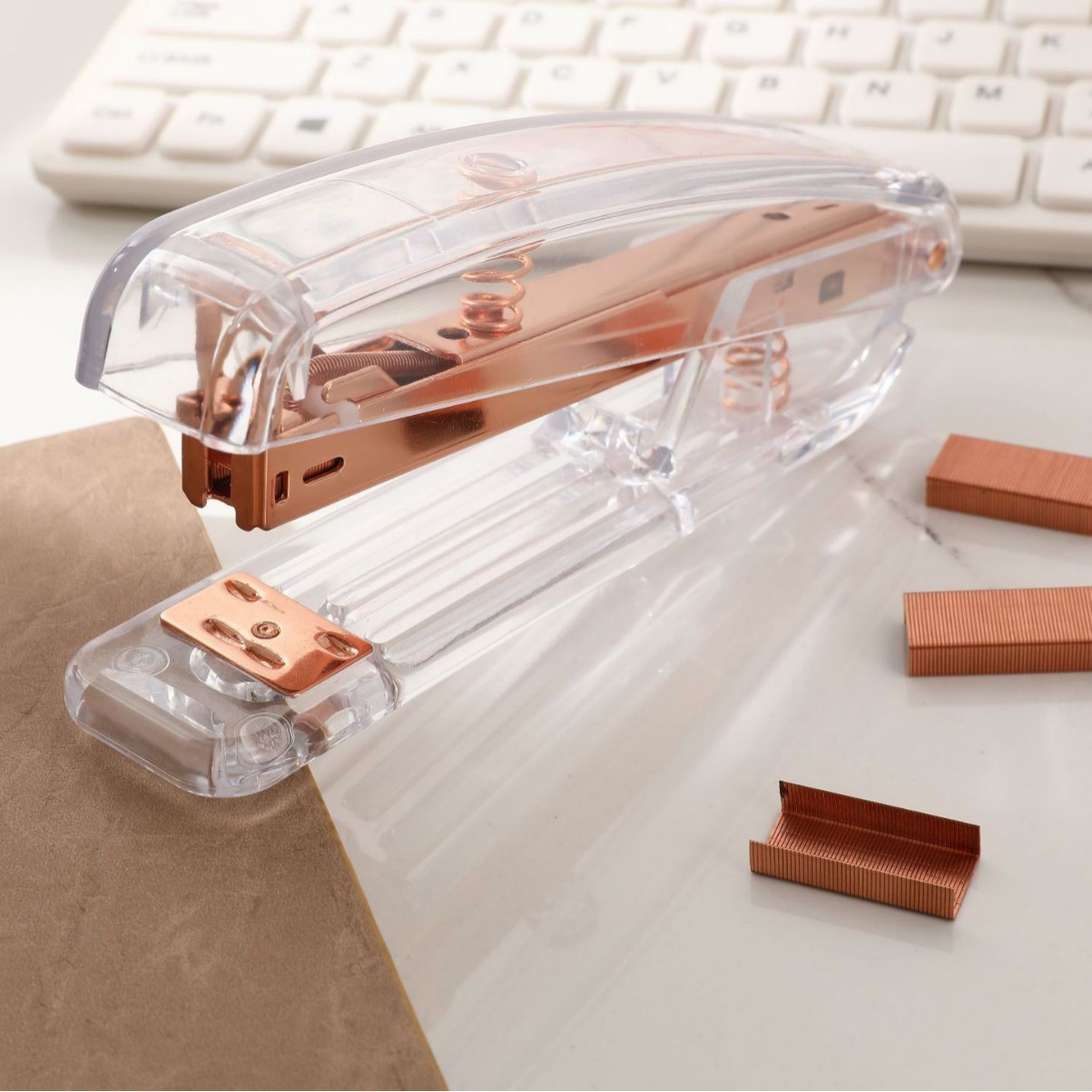Ins Scandinavian Rose Gold Stapler Student Fashion Transparent Stapler Classy Office Rose Gold Stapler