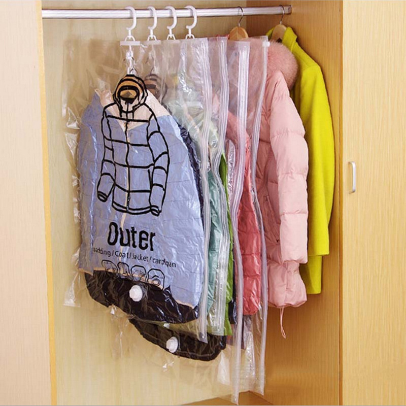 Household Side-Pull Hanging Vacuum Compression Bag, Transparent Hanging Dust-Proof Storage Bag for down Jackets and Clothes