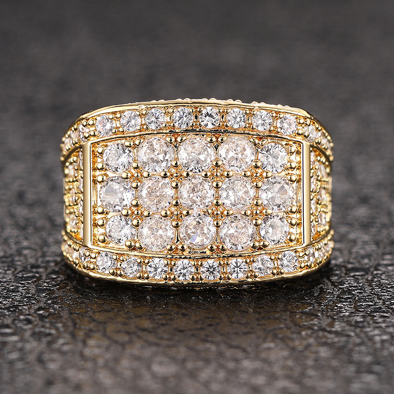 Huitan Full-Encrusted Elegant Heavy-Duty High-End Ring Square Geometric Jewelry Shiny Trendyy Bling Niche Style
