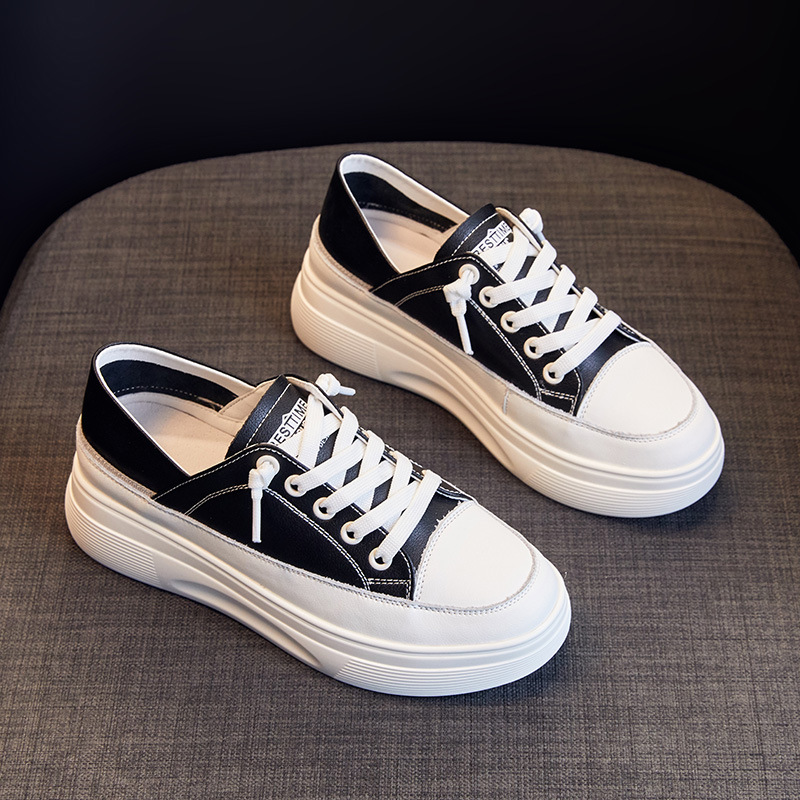 Picture of Genuine Leather White Shoes for Women 2025 New Thick-Soled Sneakers Breathable Casual Sports Women's Shoes Popular Versatile White Women's Shoes