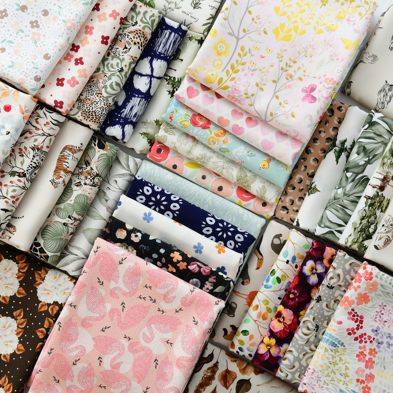Picture of 20 Pieces of Artificial Cotton Fabric Floral Plant Handmade Clothing Dress Summer Cool Quilt Cotton Silk Cotton Silk Fabric