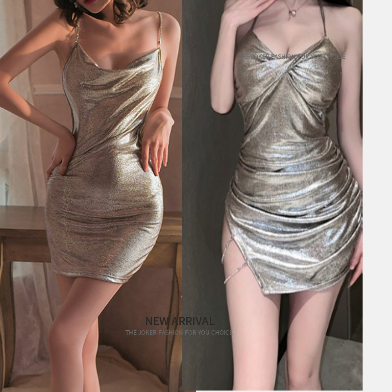 Mei Zhilan Sexy Underwear Sexy Deep V Flash Pajamas Internet Celebrity Nightclub Chain Halter Skirt Home Clothes Set 451