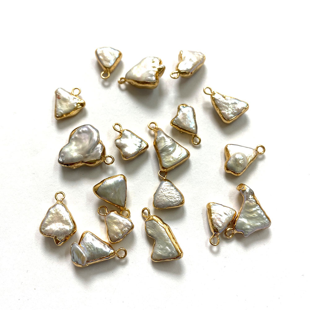 Picture of Natural freshwater pearl pendant triangle shape 6x10-15x25mm single hole edging pendant DIY jewelry accessories