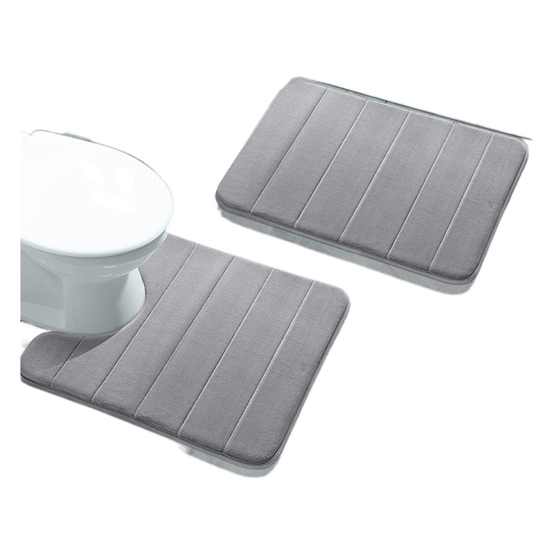 Flannel floor mat simple style washable bathroom floor mat bathroom absorbent quick-drying striped toilet three-piece set