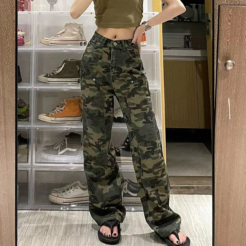 7888 American Style Retro Hiphop Camouflage Crowd Pants Women's Street Hip Hop Wide Leg Pants Casual Jeans