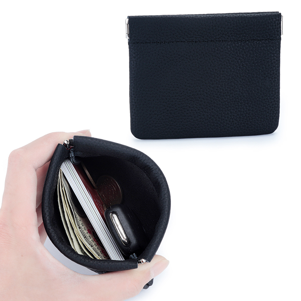 Picture of Genuine Leather Short Mini Coin Purse Women's Small and Ultra-thin Automatic Closure Shrapnel Coin Bag Key Lipstick Storage Bag
