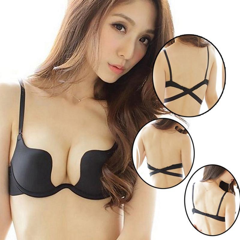 Picture of Invisible Gloss Small Chest Push-Up Bra Women's U-Shaped Wedding Dress Sexy Deep V Girl's Backless Neck Bra Underwear