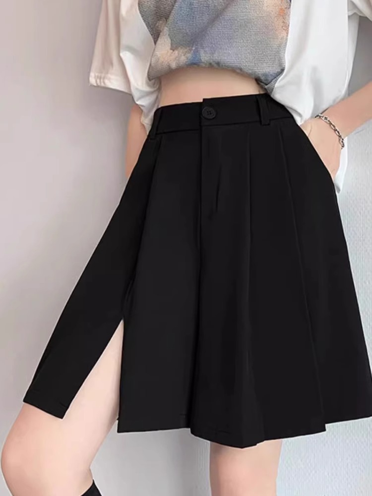 Suit Shorts Women's Autumn Thin Slimming Loose Dosing High Waist Straight Mid-length Pants chubby girl plus size Split Pants