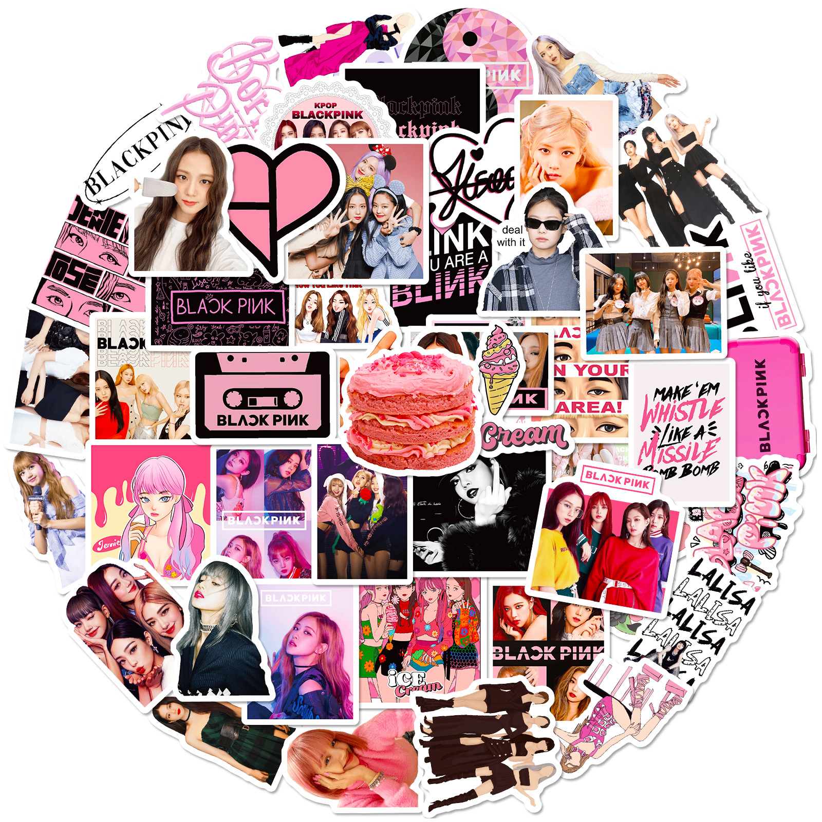 50 blackpink trend star pink ink combination stickers women's group trend graffiti computer luggage stickers