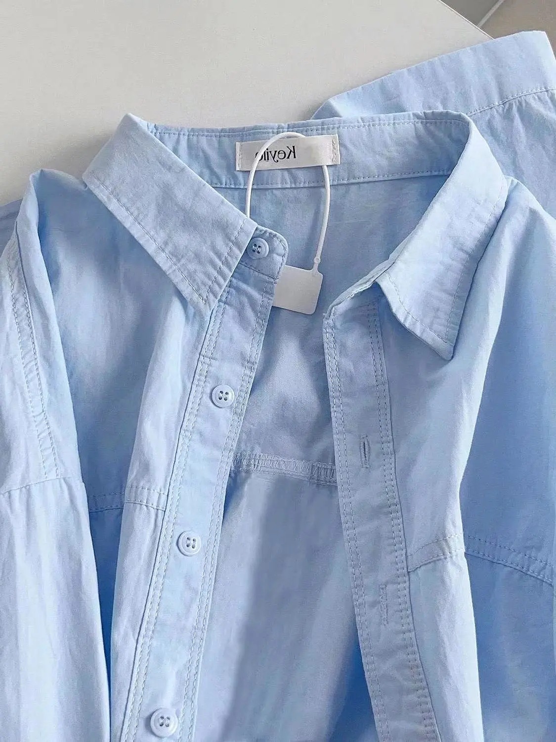 Blue Cotton Shirt Women's Long-sleeved 2024 Spring Small Shirt New Style Chic Loose Super Nice Top Stylish Shirt